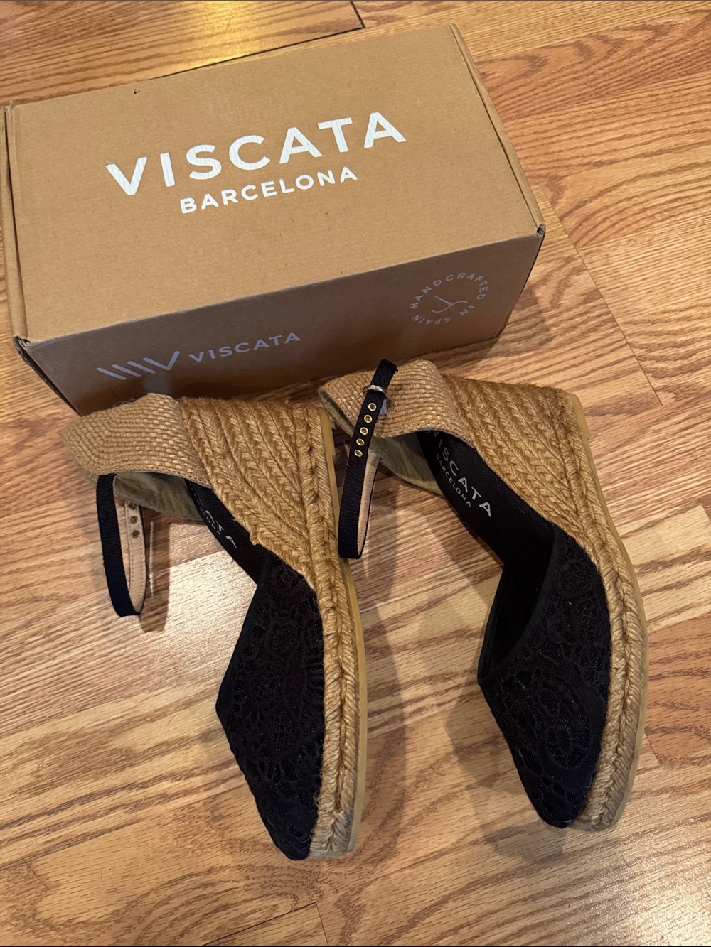 Black Lace Espadrille Wedge Sandals - Picture 3 of 5
